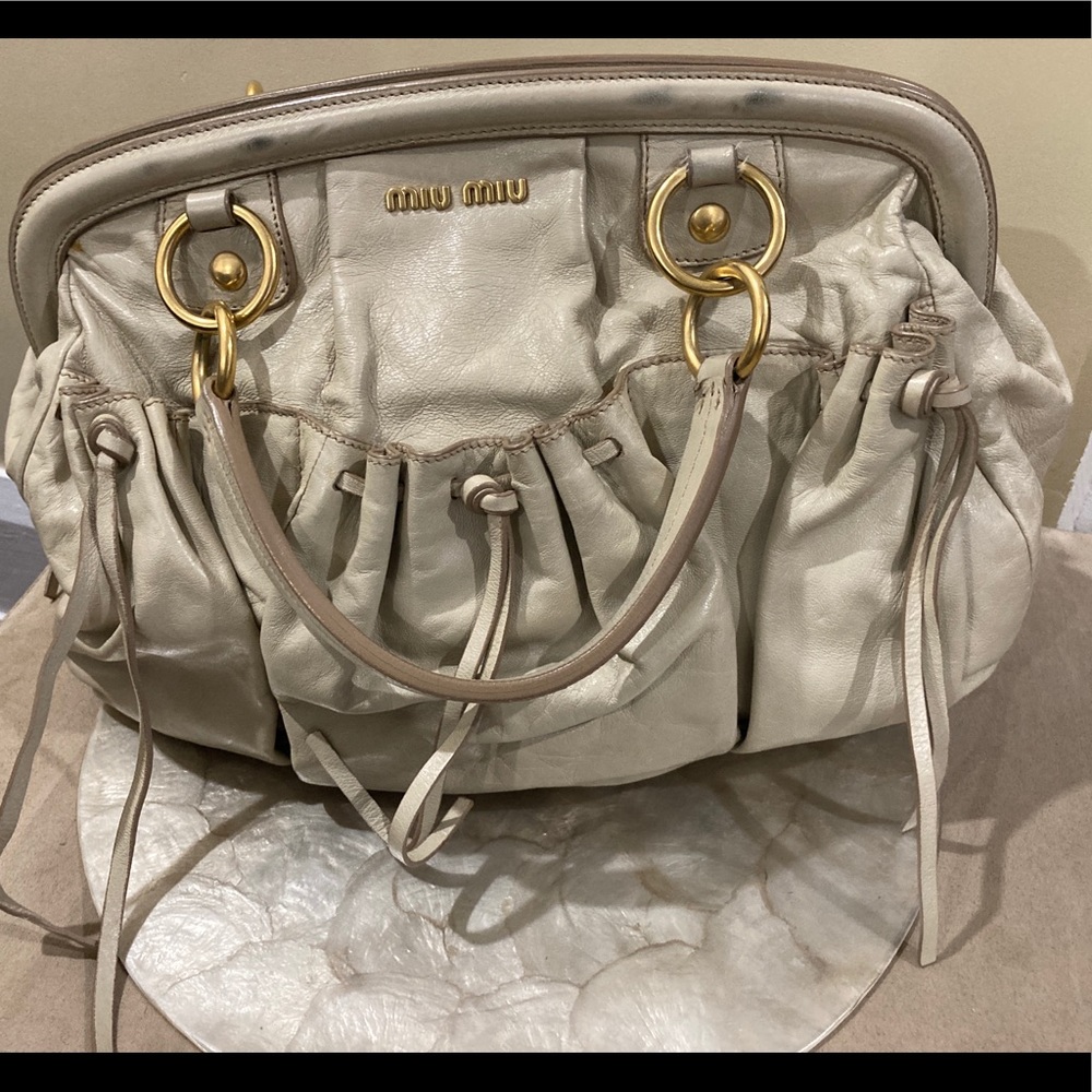 Authentic Miu Miu Dream Cream Mid Size Shiny Bag